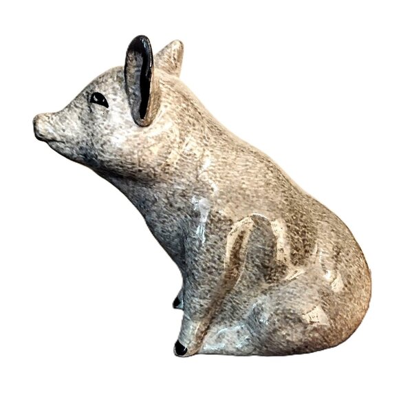 Enesco 6.25" Gray & Black Ceramic Spongeware Sitting Pig Figurine ~ 1984 ~ EVC! - Picture 2 of 11